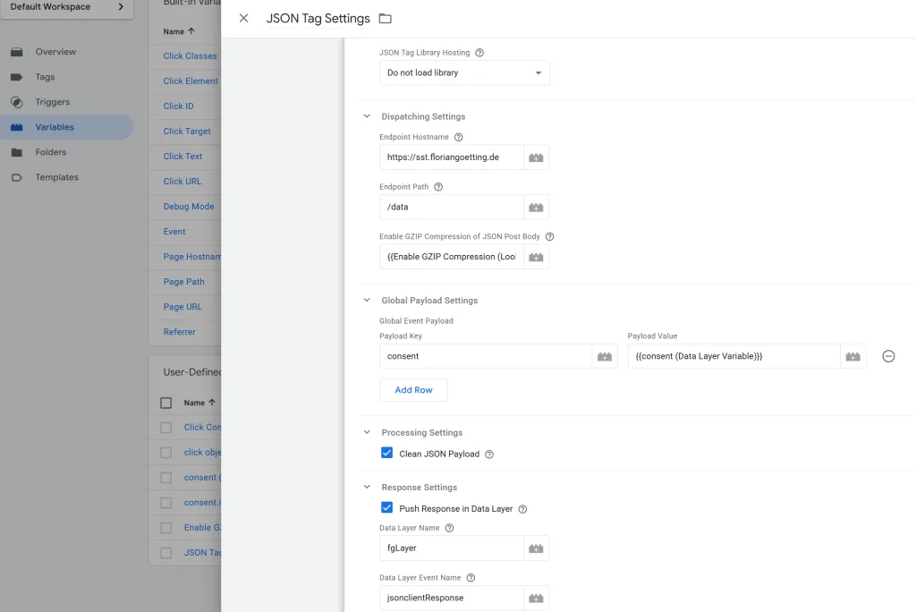 JSON Tag Variable Configuration Example